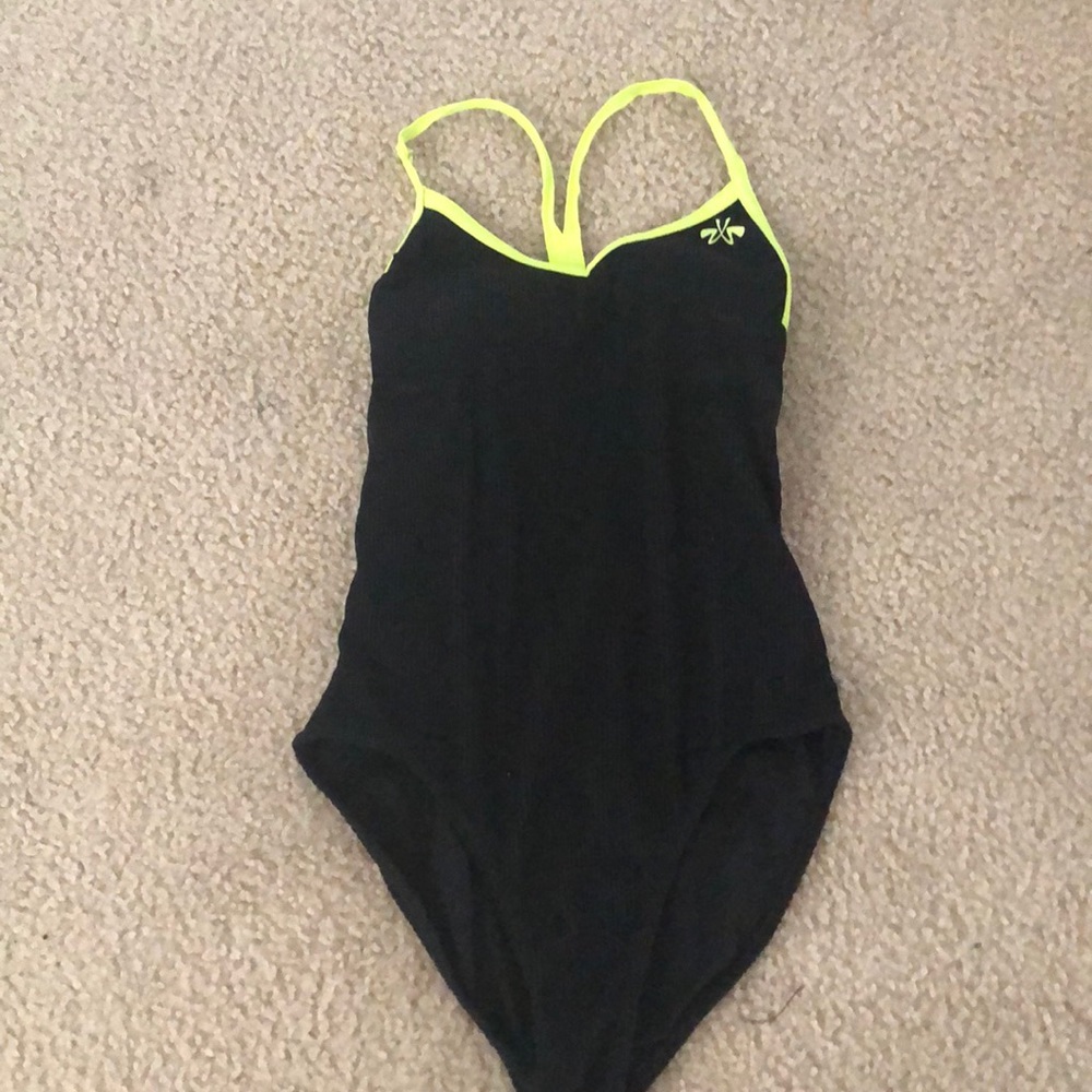 Black and neon green one piece swimsuit